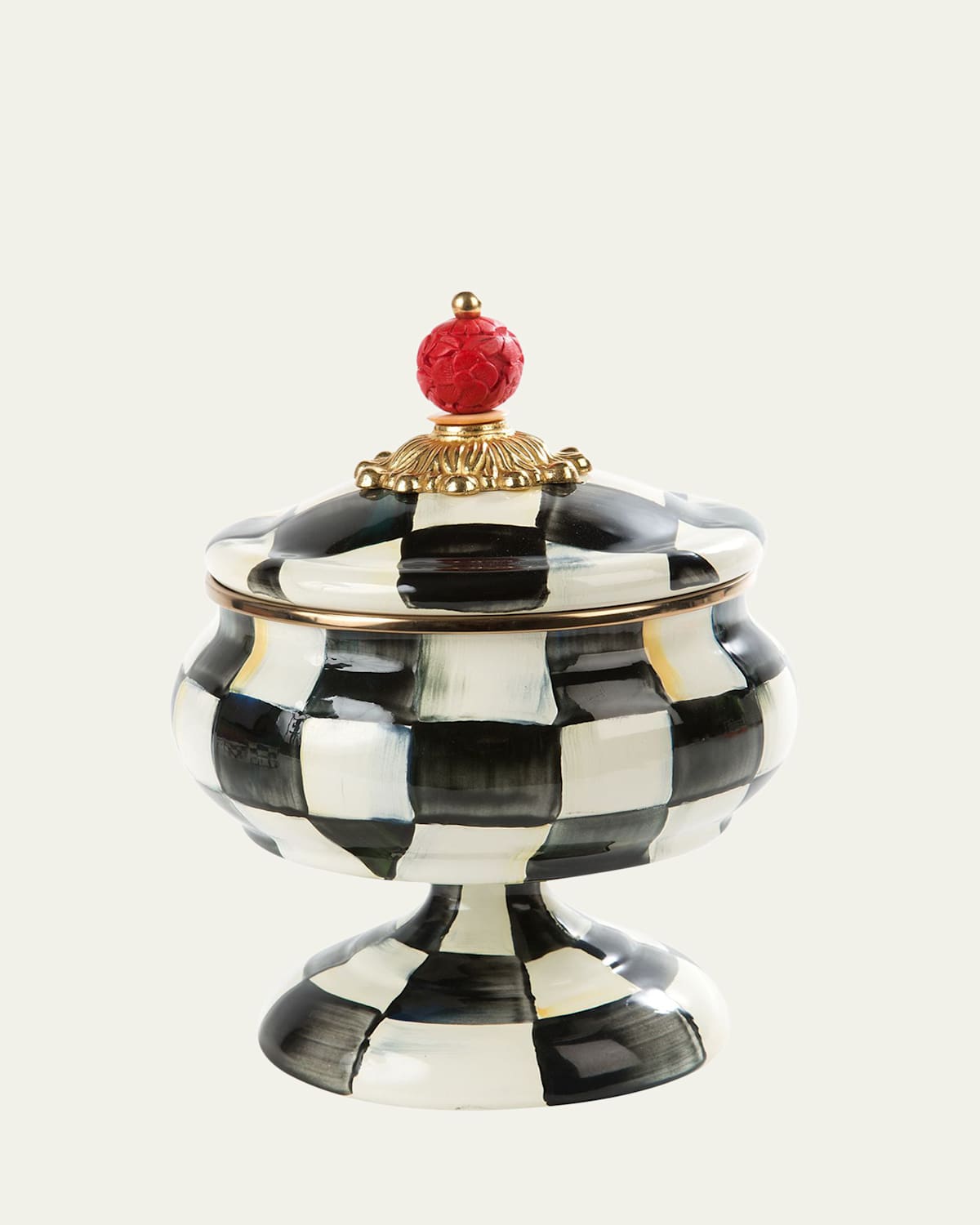 Mackenzie-childs Courtly Check Enamel Curiosity Pot In Black/white