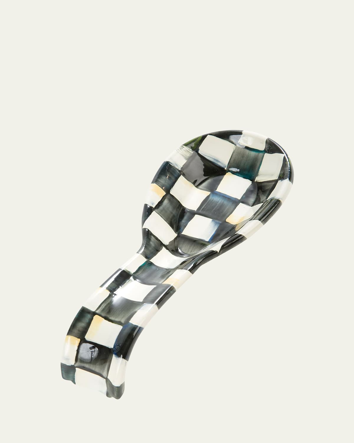 Mackenzie-childs Courtly Check Enamel Spoon Rest In Black/white