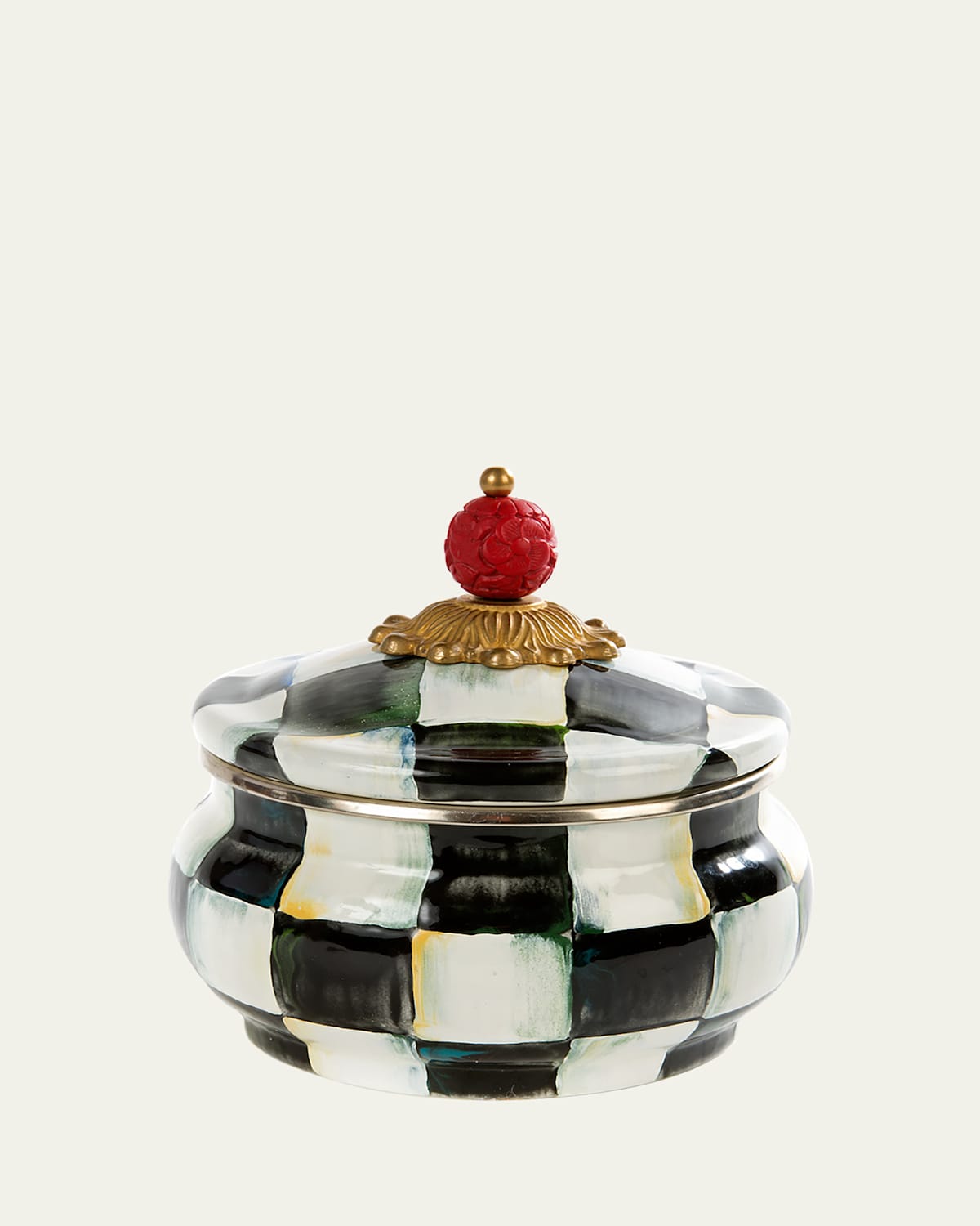Mackenzie-childs Mackenzie Childs Courtley Check Enamel Squashed Canister In Check/black