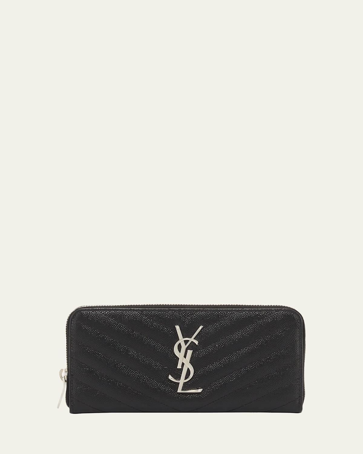 Saint Laurent Women's Monogram Matelasse Leather Zip-around Wallet In Black