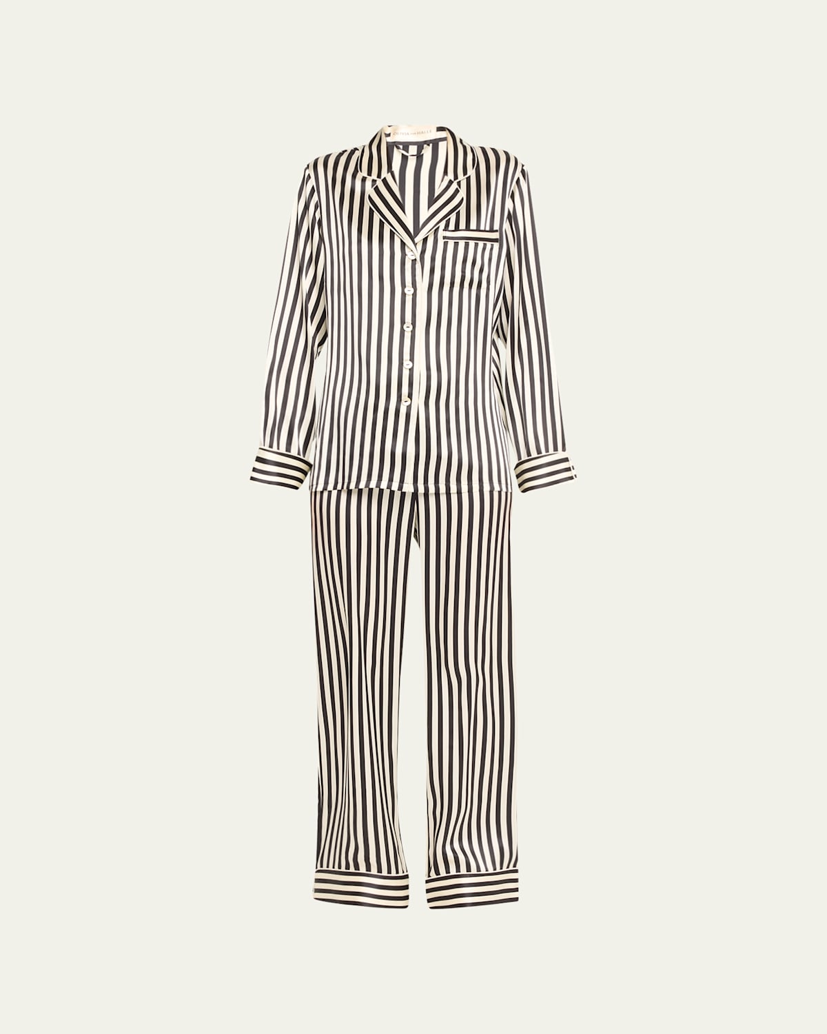 Olivia Von Halle Lila Nika Striped Silk Long Pajama Set In Nika Core