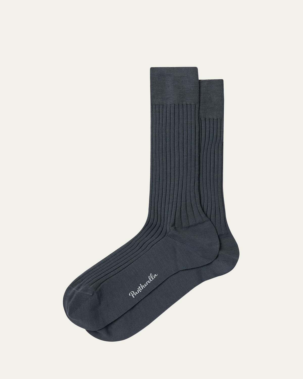 Pantherella Men's Laburnum Ribbed Wool Mid-calf Socks In Gray