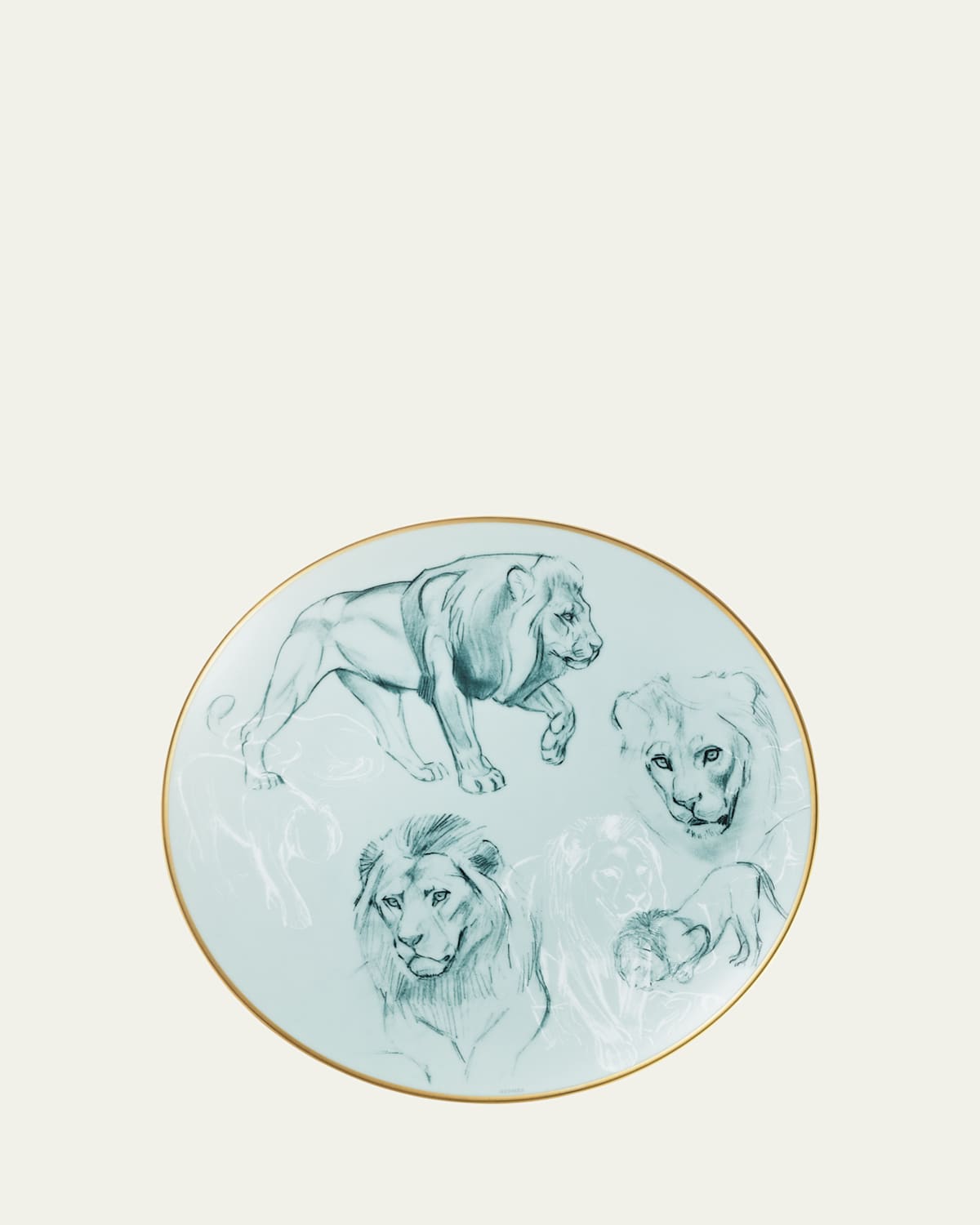 Pre-owned Herm S Carnets D'equateur Lions Salad Plate