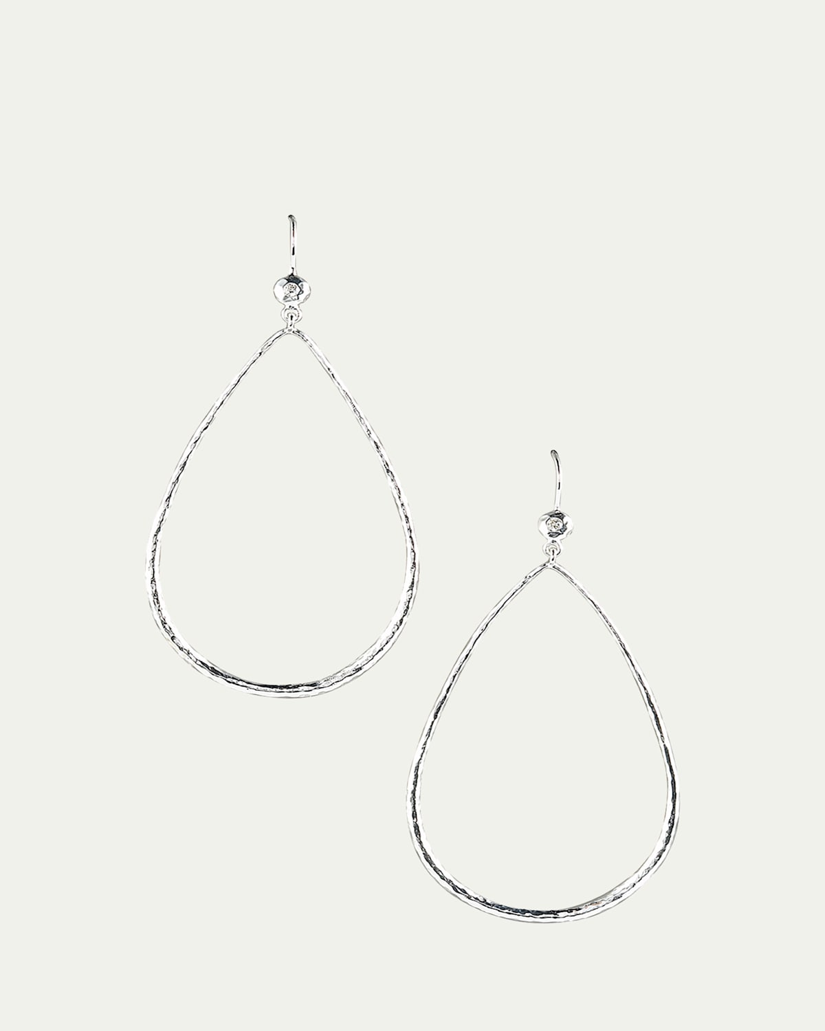 Hammered Teardrop Earrings in Sterling Silver with Diamonds