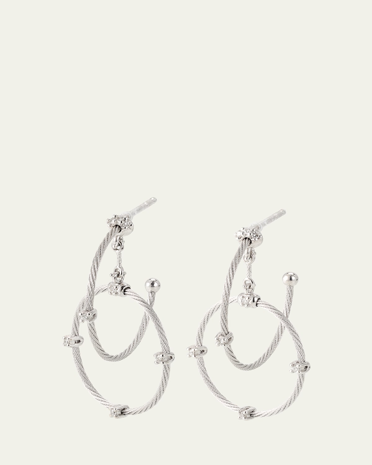 18K White Gold Diamond Link Earrings, 28mm