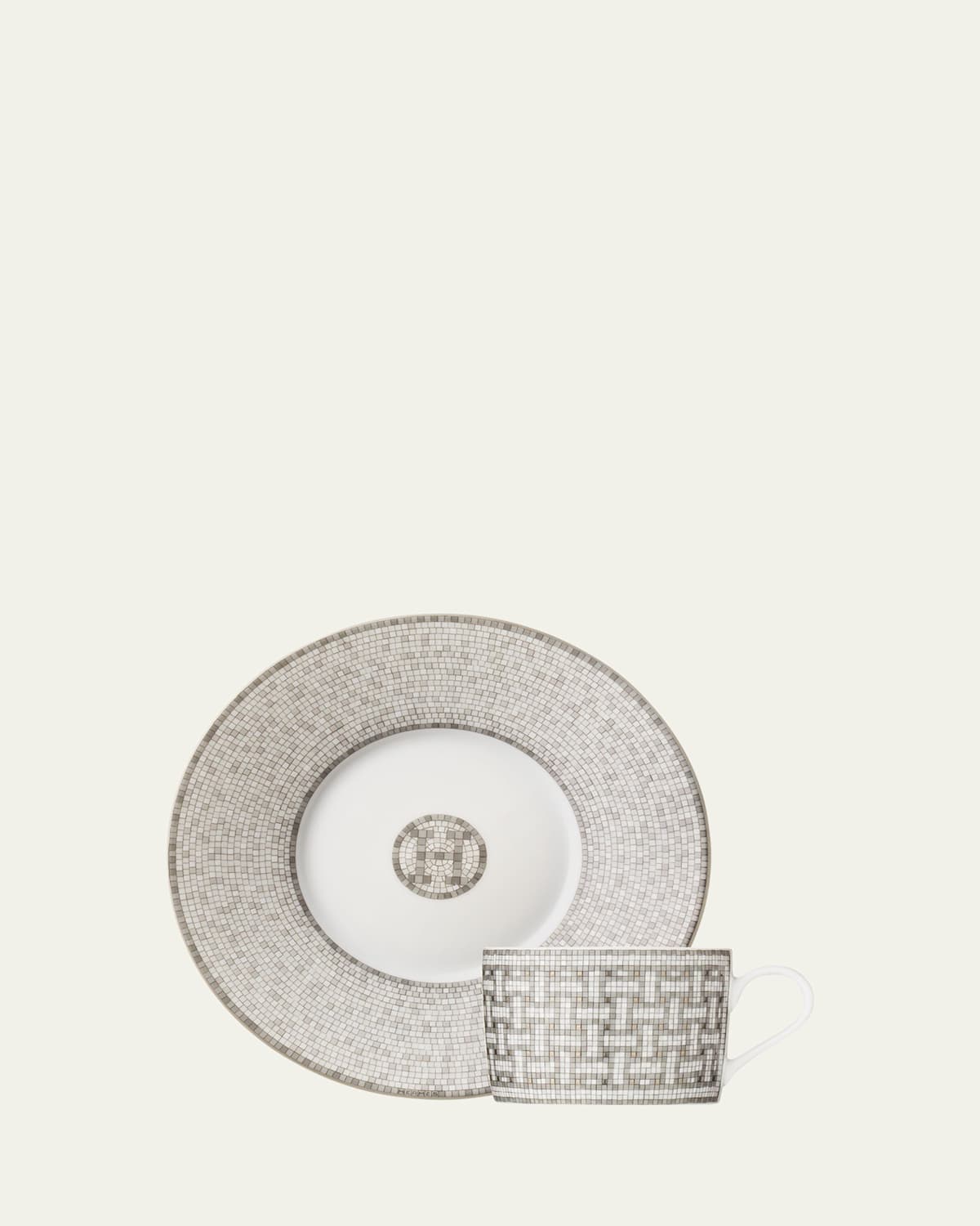 Hermes Mosaique au 24 Platinum Tea Cup & Saucer