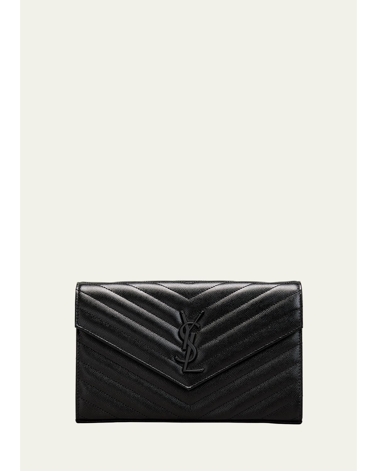 YSL Monogram Large Wallet on Chain in Grained Leather