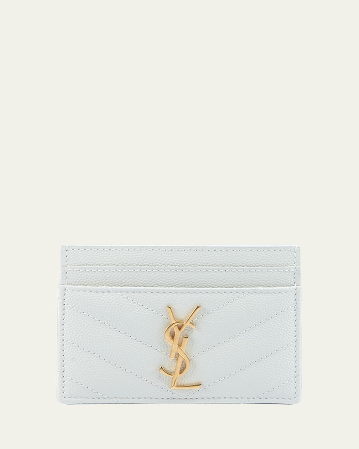 Saint Laurent Ysl Monogram Card Case In Grained Leather In White