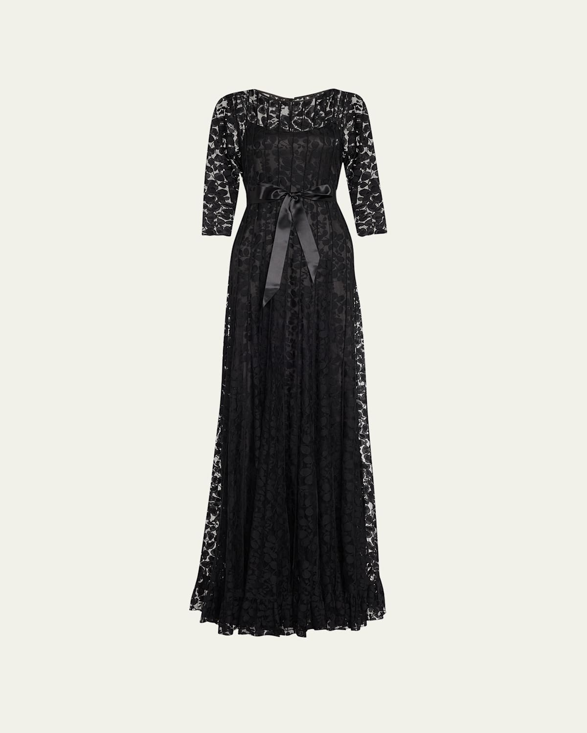 Rickie Freeman For Teri Jon 3/4-sleeve Lace Overlay Gown In Black