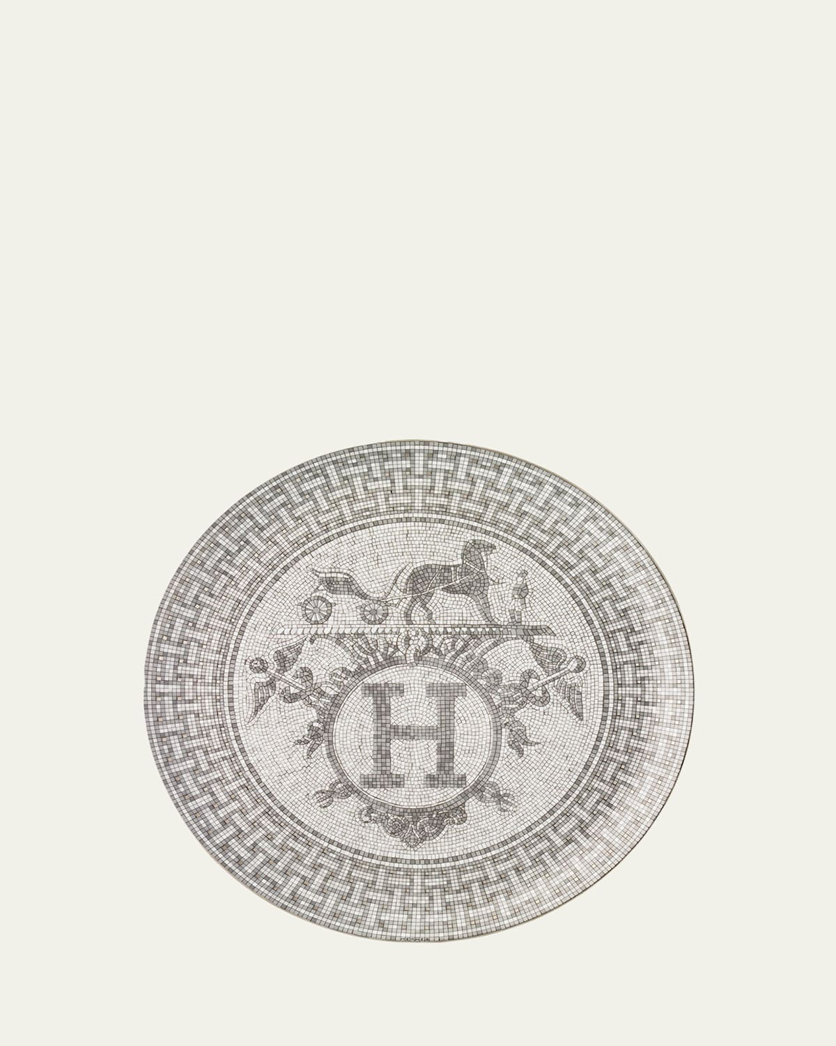 Pre-owned Hermes Mosaique Au 24 Platinum Tart Platter In Multi