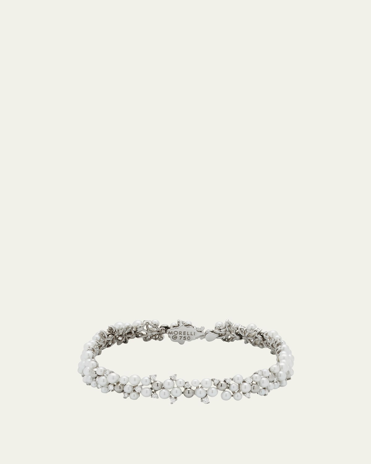 White Gold LaGrange Pearl Link Bracelet With Diamonds