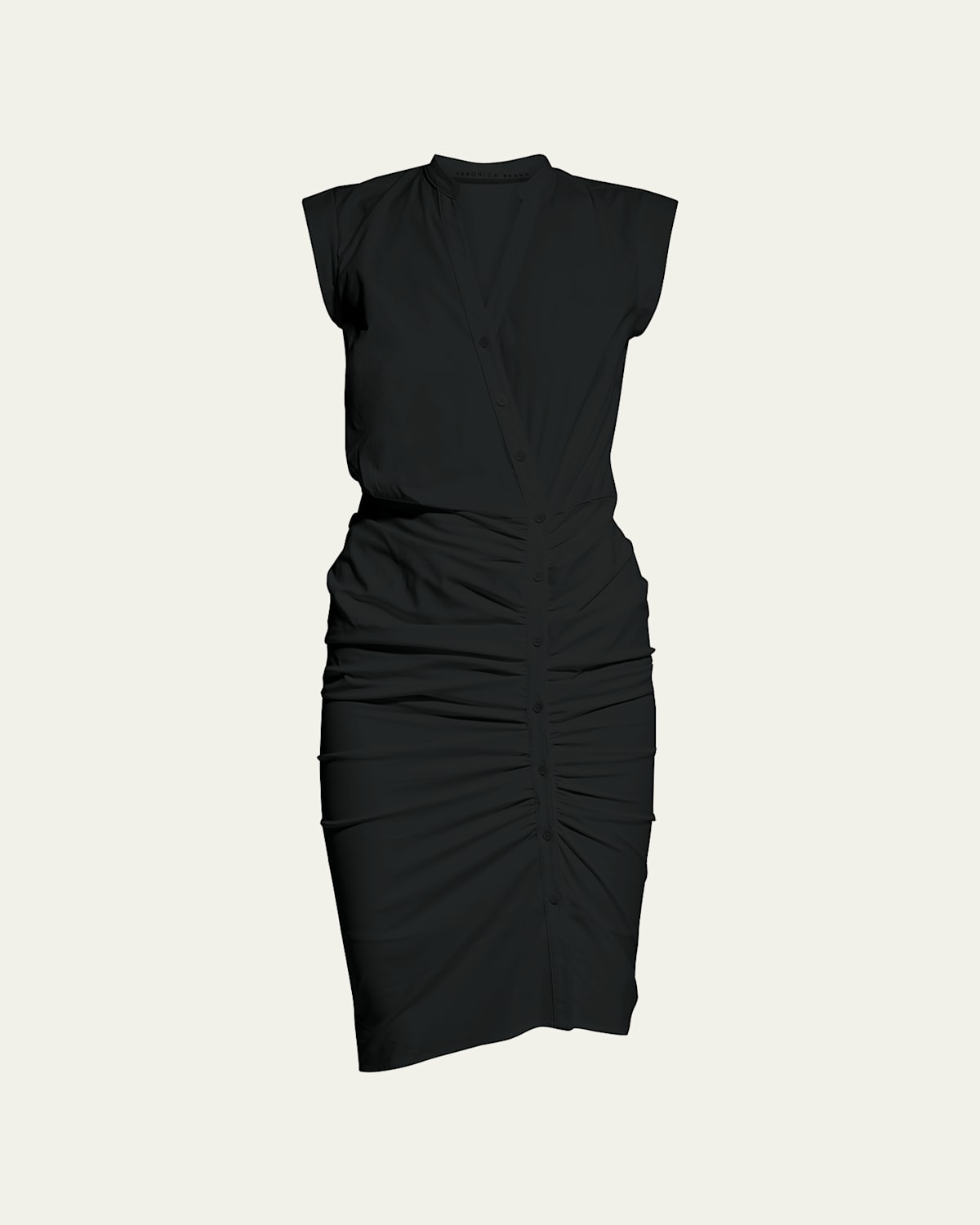 Veronica Beard Sleeveless Ruched Poplin Shirtdress In Black