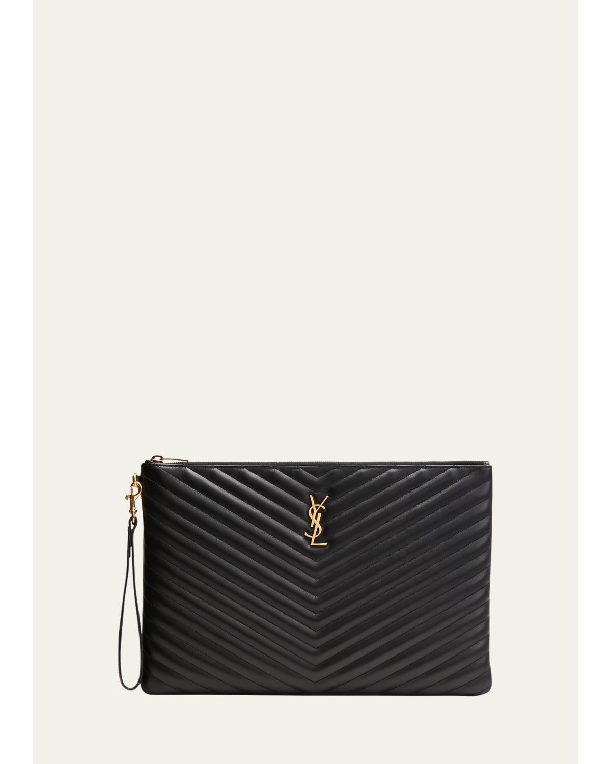 YSL Monogram Large Pouch in Smooth Leather