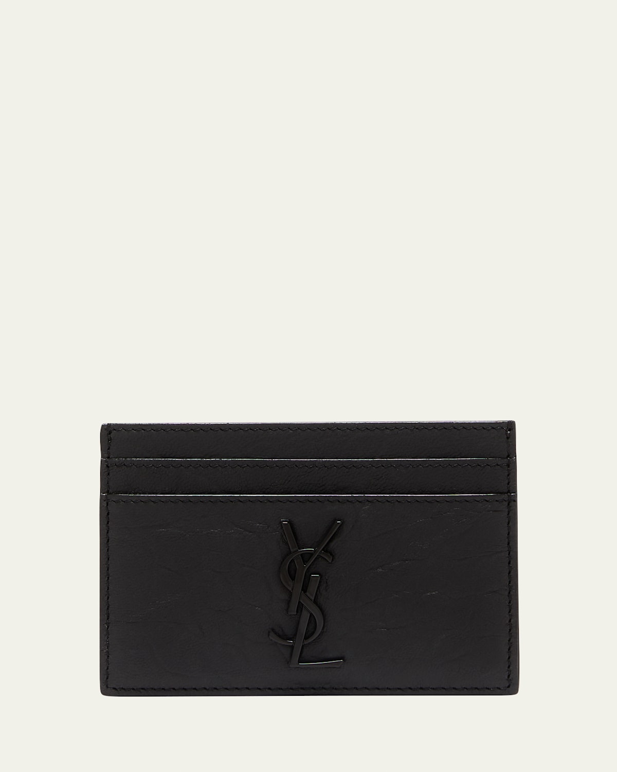 Saint Laurent Ysl Monogram Croc-embossed Leather Card Case, Black