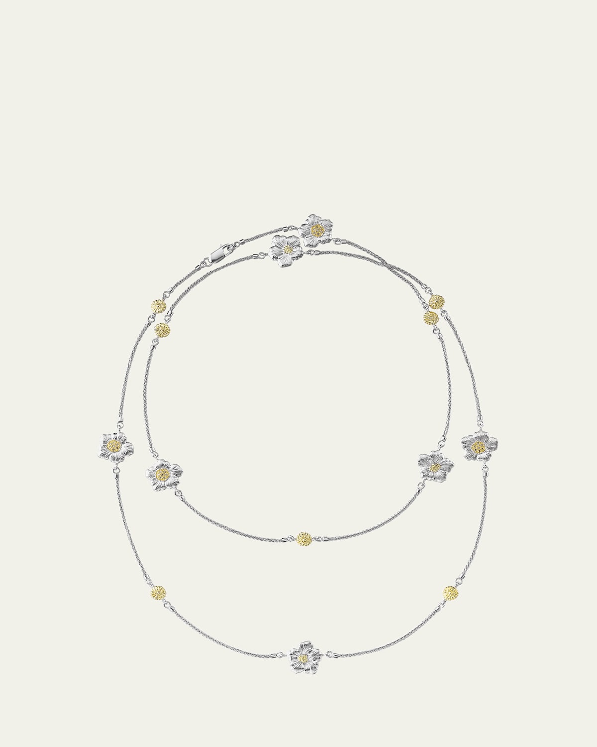 Blossoms Gardenia Long Necklace in Sterling Silver and Gold Plating