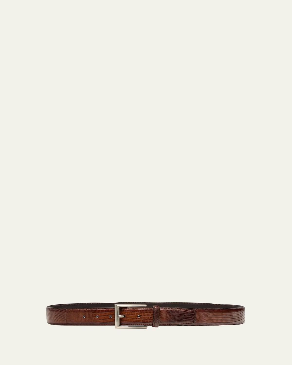 Men's Lizard Silvertone-Buckle Belt, Cognac