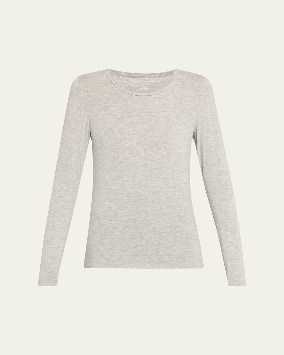 Majestic Soft Touch Flat-edge Long-sleeve Crewneck Top In Gray