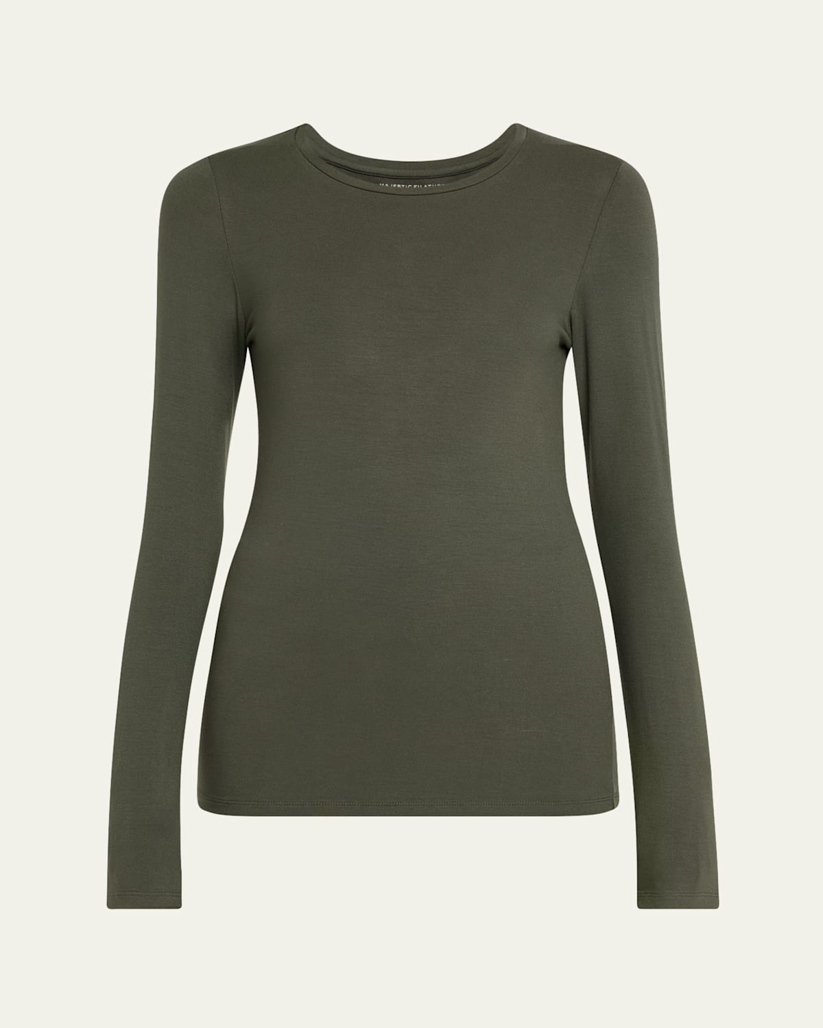 MAJESTIC SOFT TOUCH FLAT-EDGE LONG-SLEEVE CREWNECK TOP