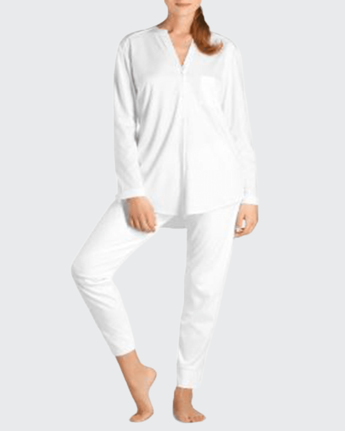 Shop Hanro Pure Essence Two-piece Pajama Set In Off White