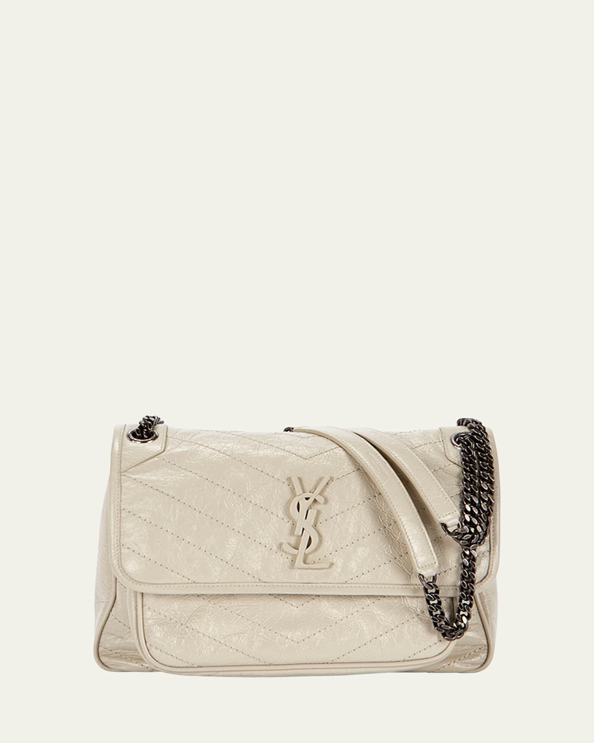 Saint Laurent Niki Medium Flap Ysl Shoulder Bag In Crinkled Leather In Neutral