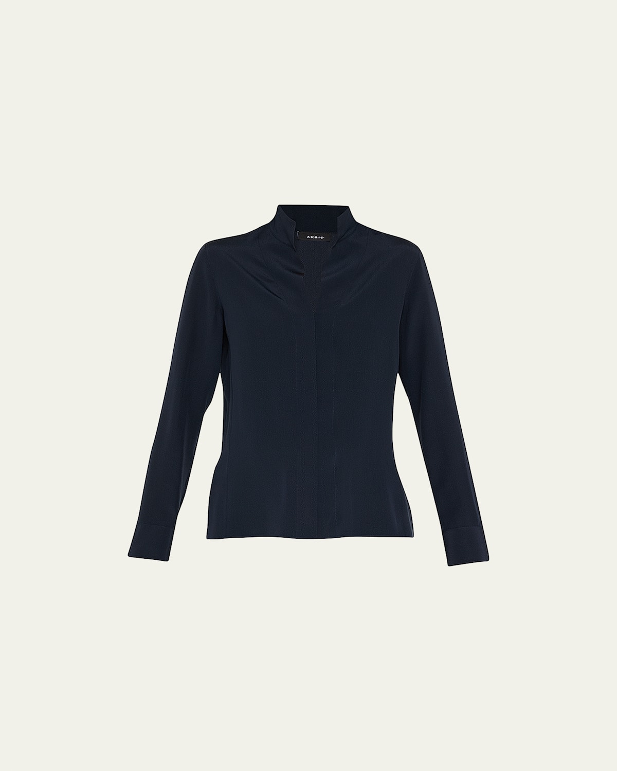 Split-Neck Silk Button-Front Blouse