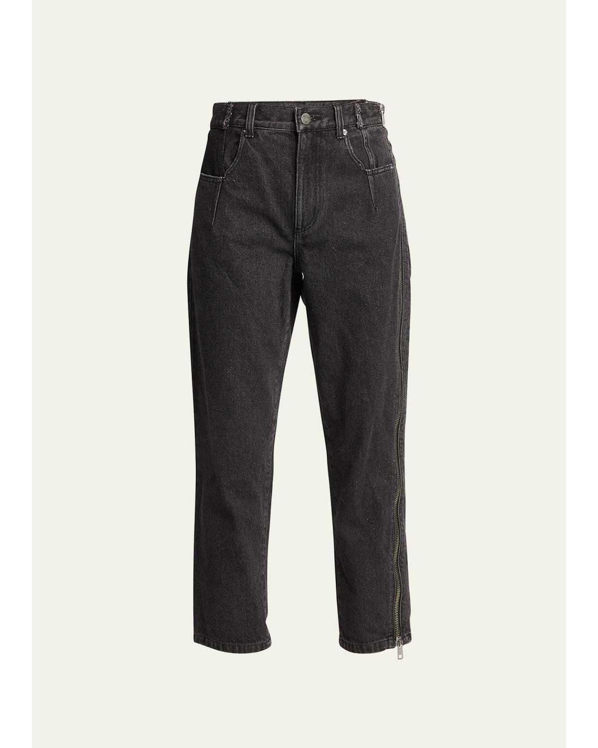 Straight-Leg Cropped Jeans With Side Zipper Detail