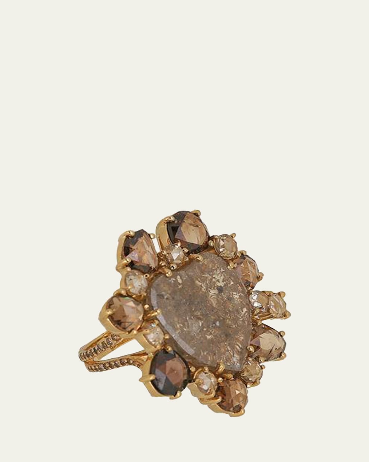 18K Gold Brown Diamond and Yowah Opal Ring