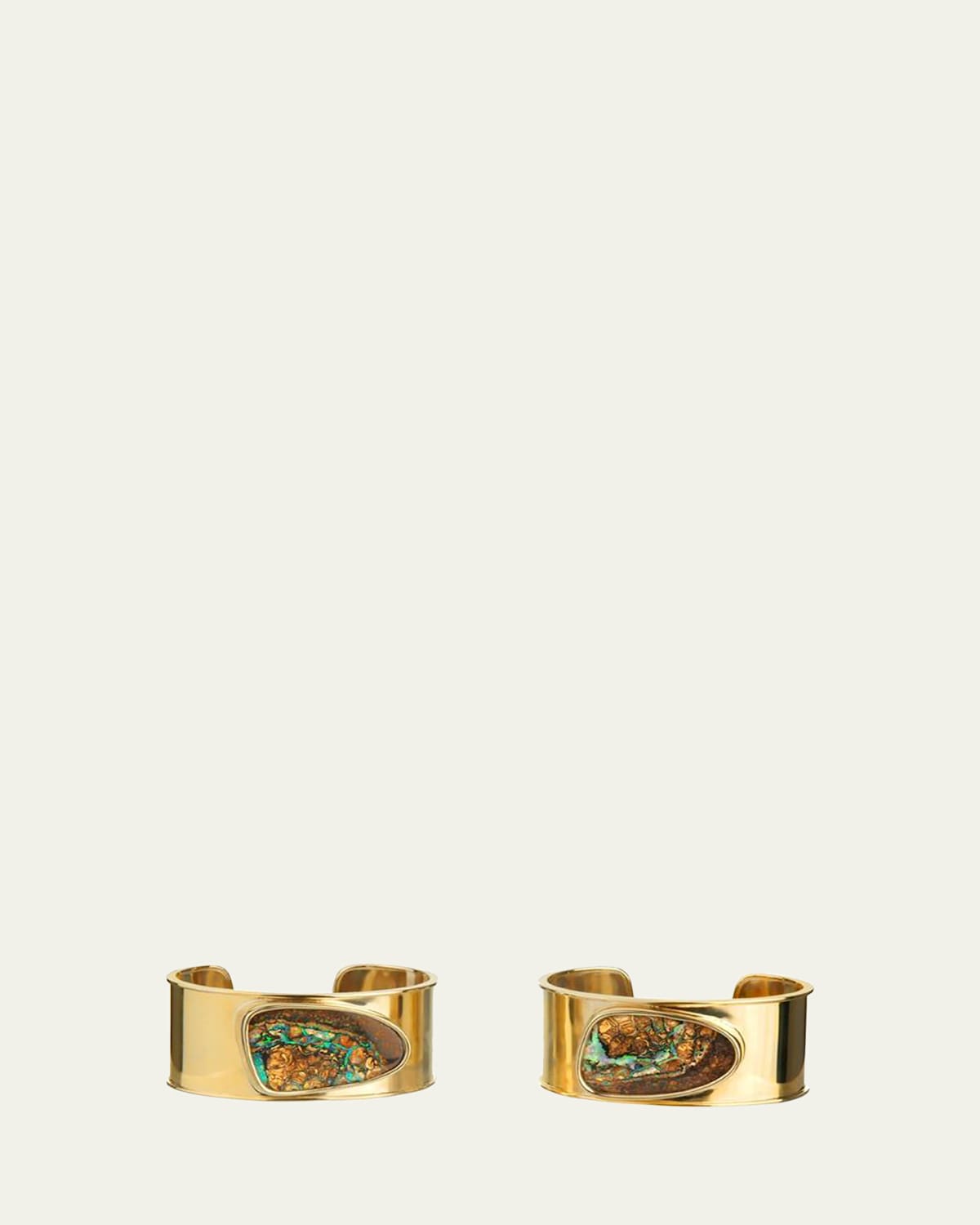 18K Yellow Gold Yowah Opal Cuff Bracelets, Pair