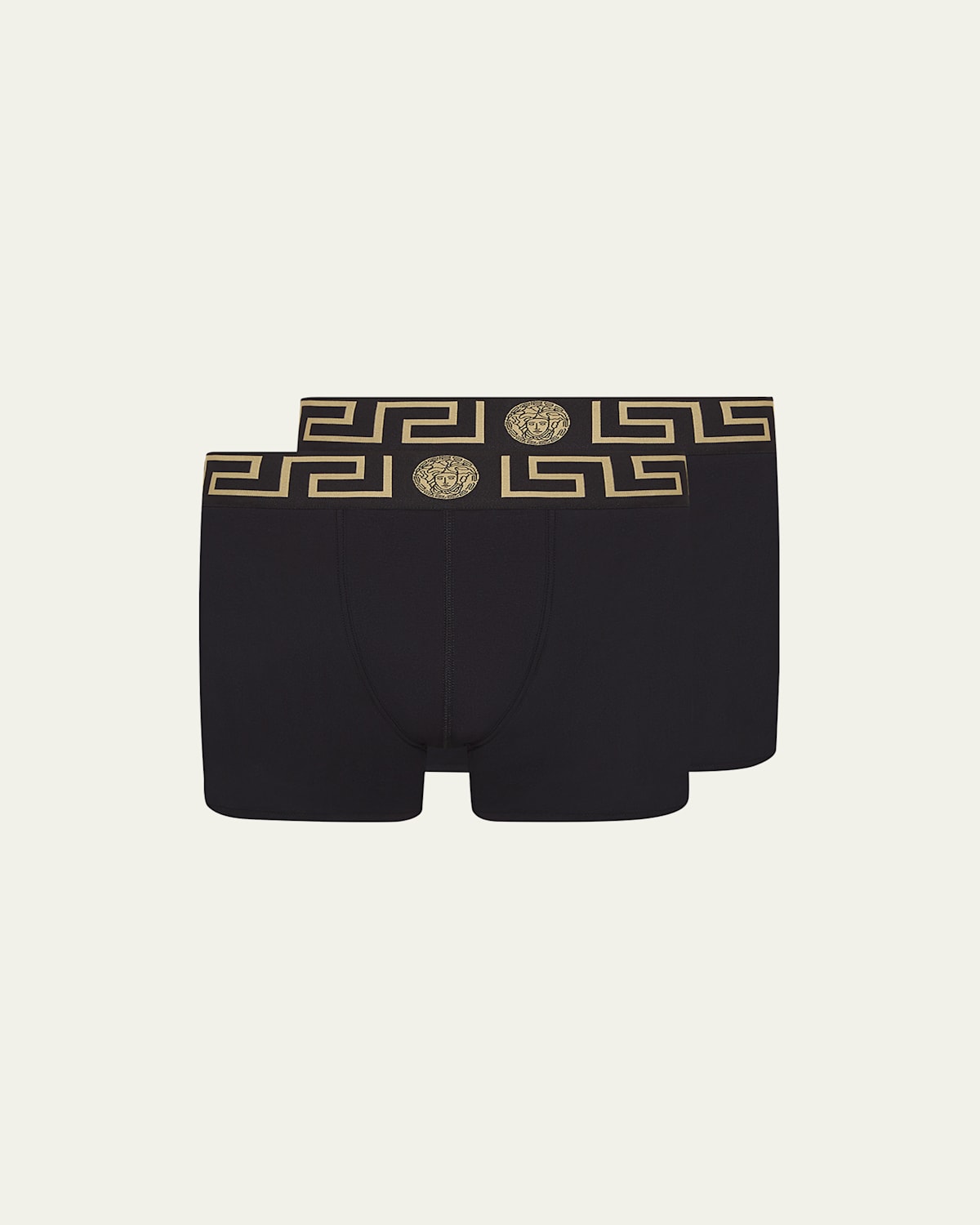 Versace Two-pack Greca Border Long Boxer Trunks In Black