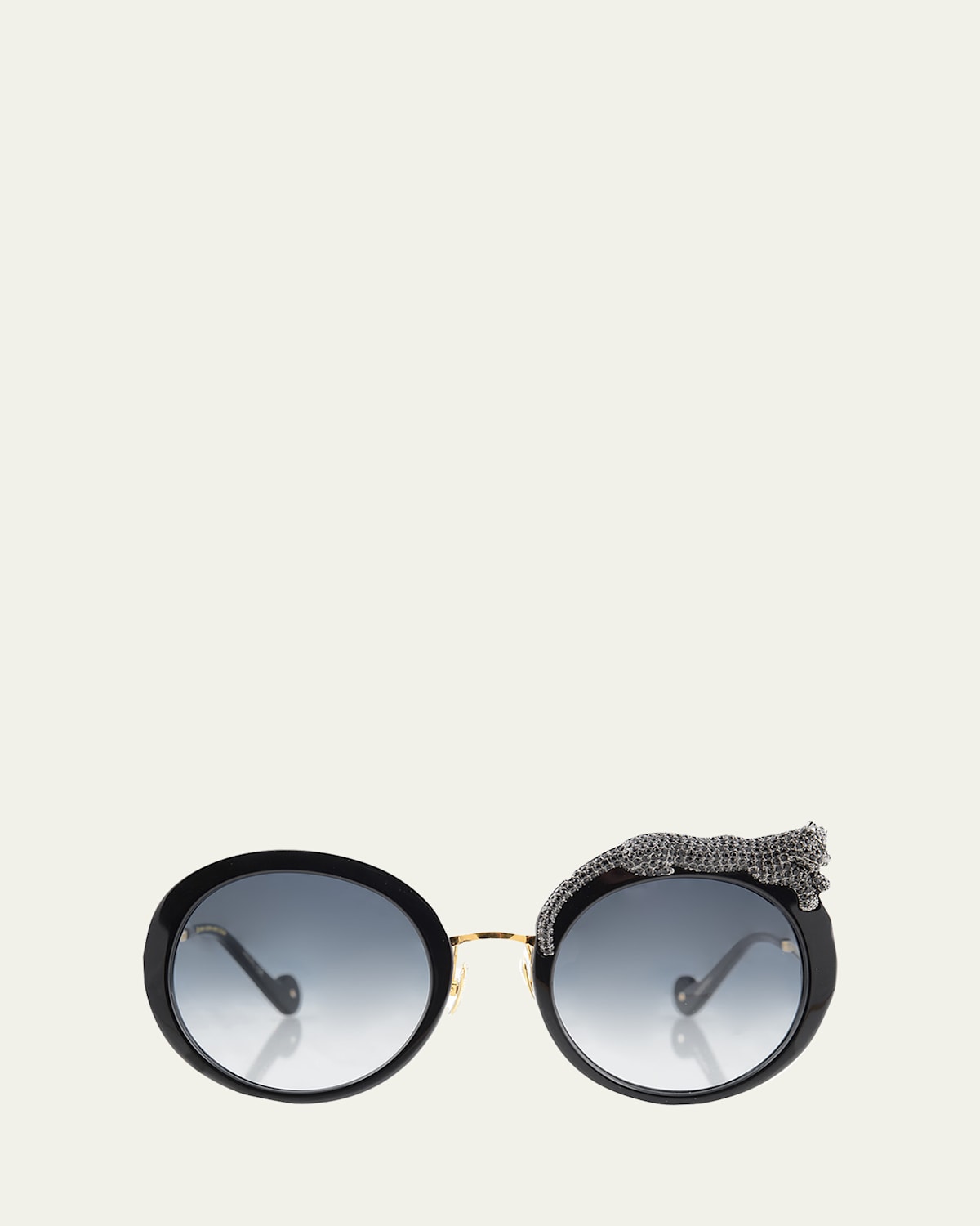 Anna-karin Karlsson Rose Et La Roue Round Crystal-embellished Leopard Sunglasses In Black