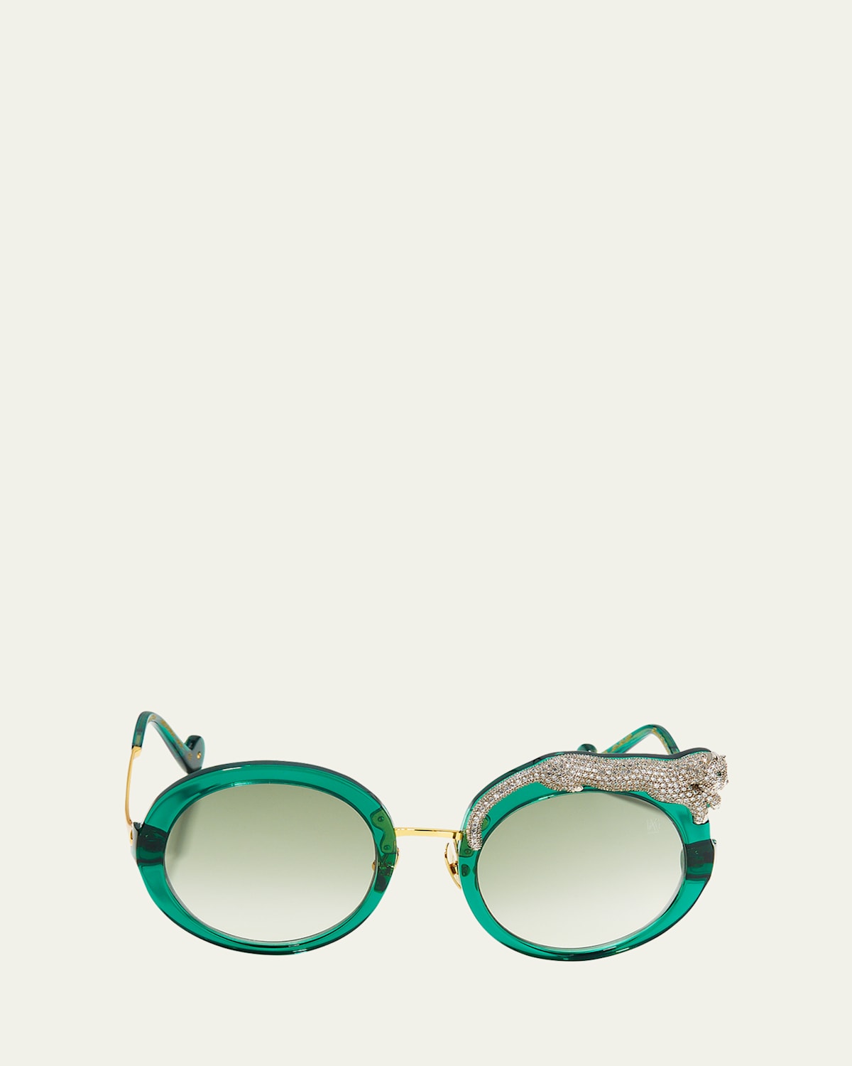 Anna-karin Karlsson Rose Et La Roue Round Crystal-embellished Leopard Sunglasses In Emerald
