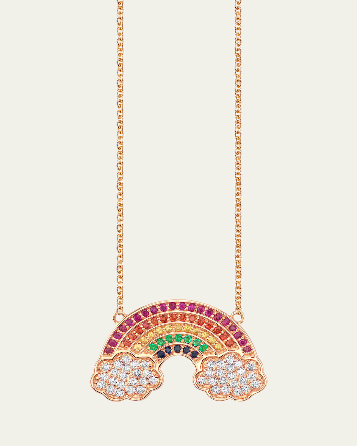 Sydney Evan 14K Large Pave Rainbow with Clouds Pendant Necklace