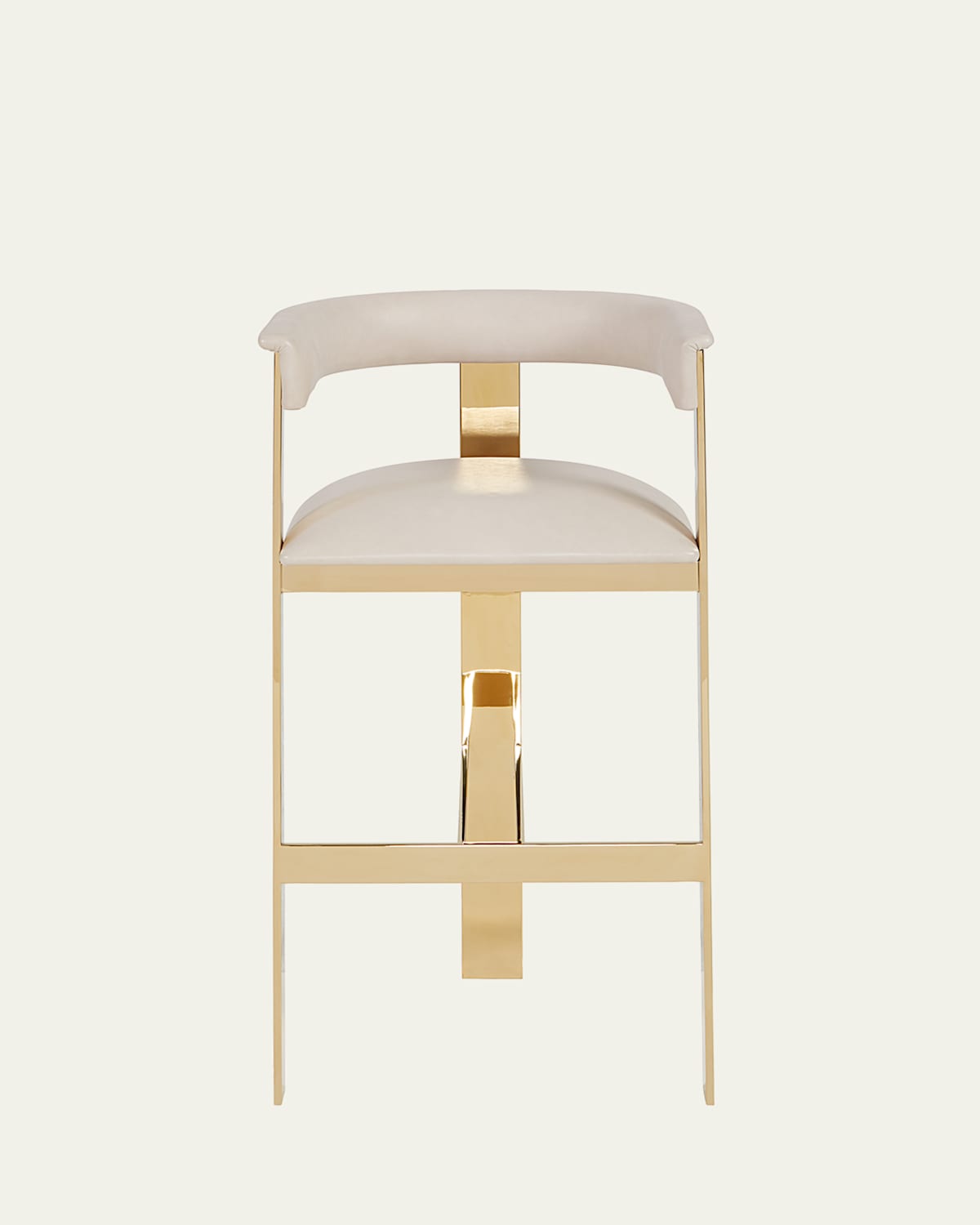 Interlude Home Darla Brass And Leather Bar Stool In Cream