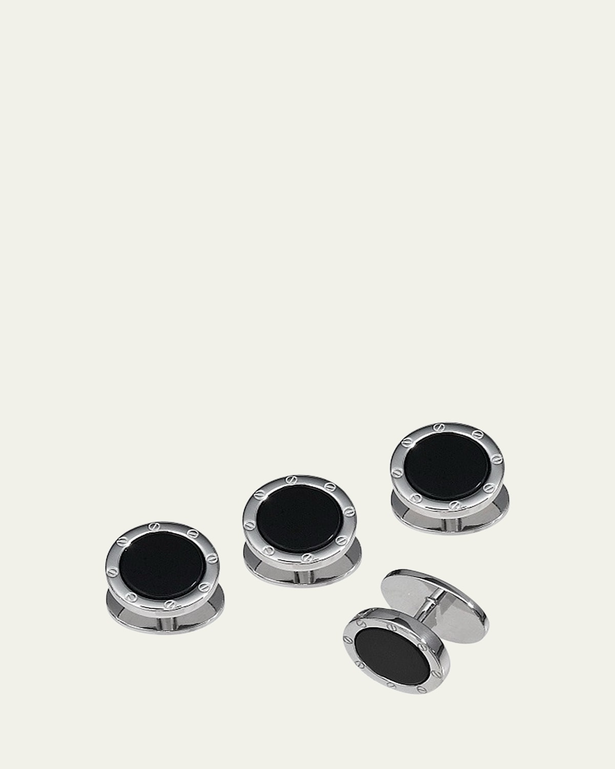 Jan Leslie Men's Round Black Onyx Screw Shirt Studs
