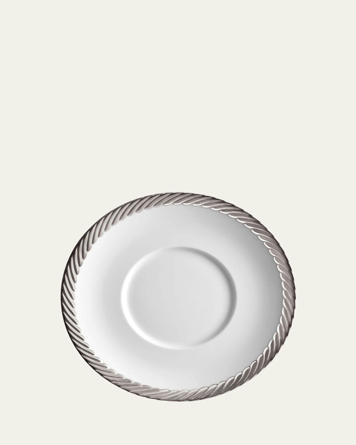 L'objet Corde Platinum-plated Trim Porcelain Saucer In White/silver