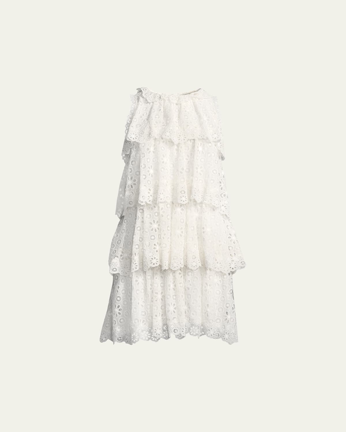 Tiered Sleeveless Pinwheel Eyelet Dress