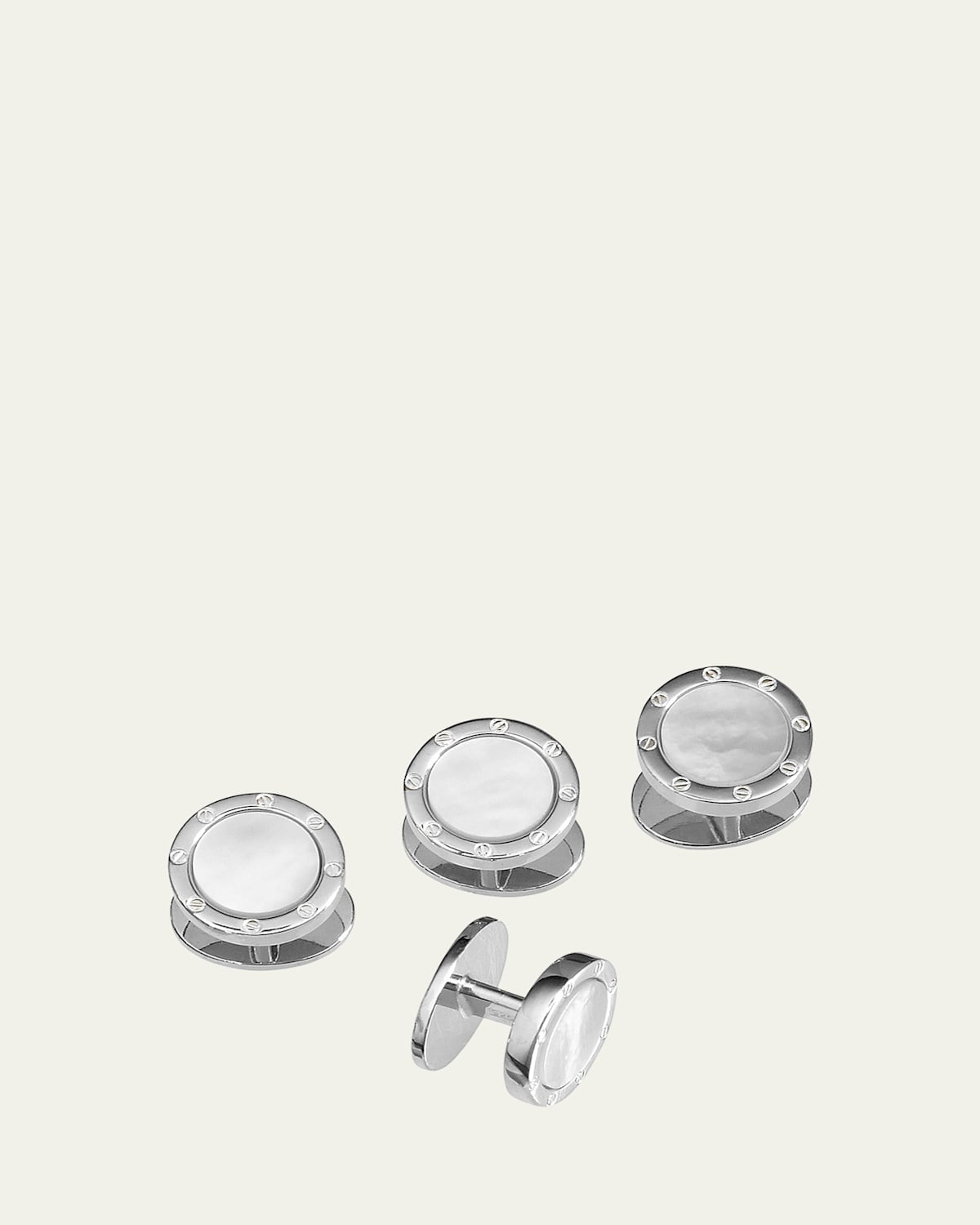 Jan Leslie Men's Round Mother-of-Pearl Screw Shirt Studs
