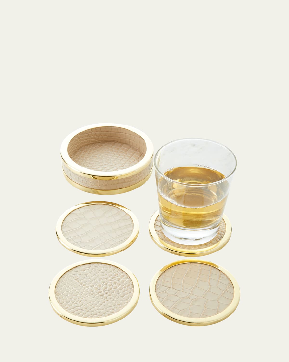AERIN Colette Croc-Embossed Leather Coasters, Set of 4 | Thumbnail 3