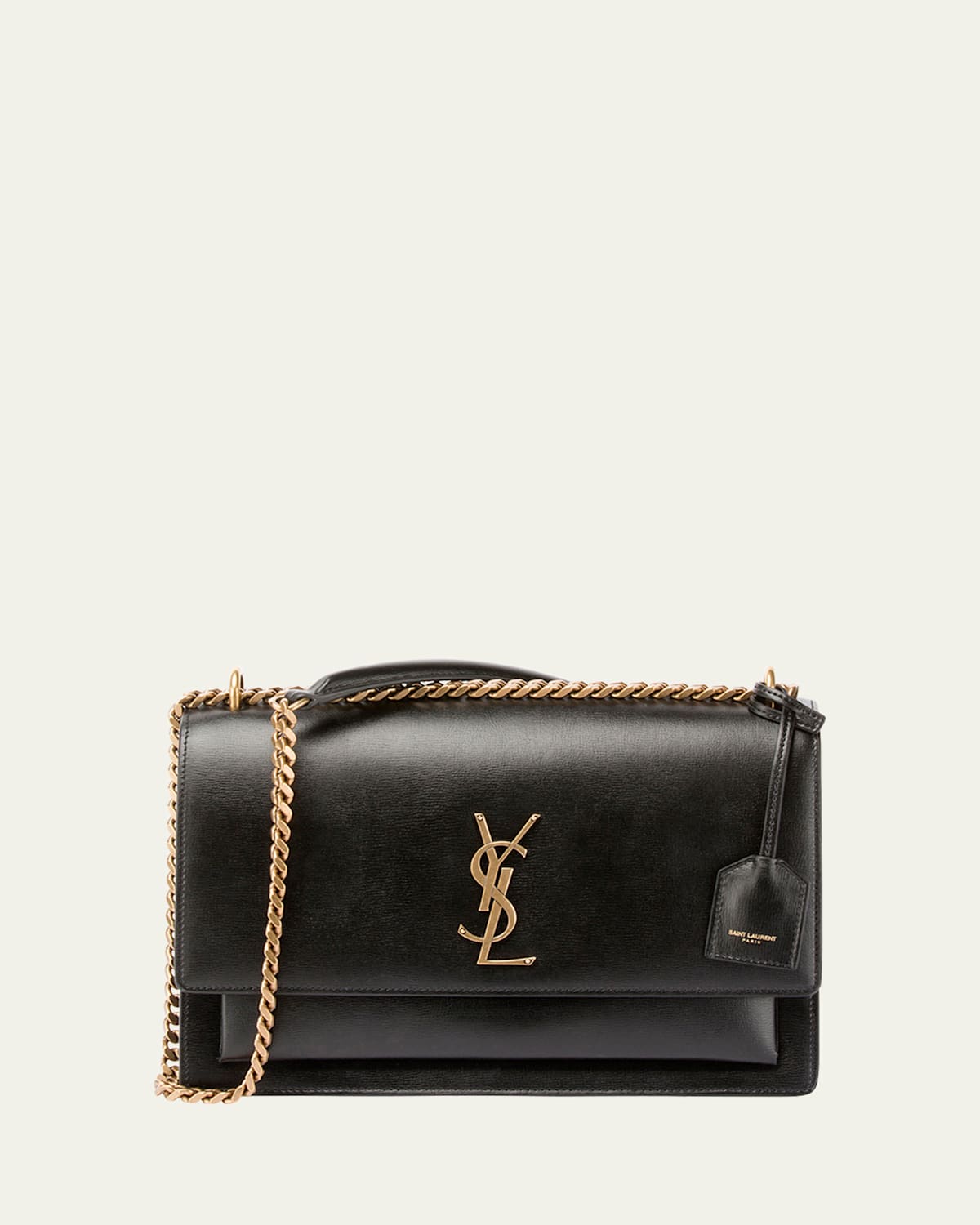 Saint Laurent Sunset Medium Ysl Crossbody Bag In Smooth Leather In Black
