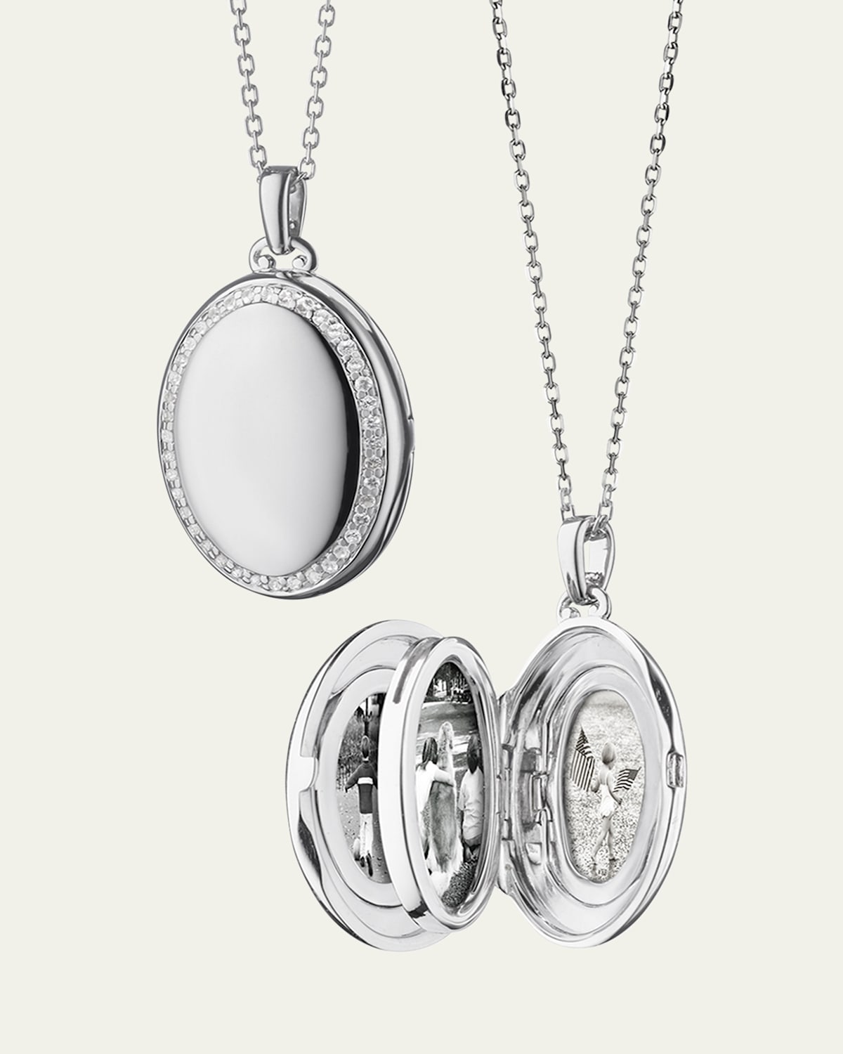 Monica Rich Kosann Sterling Silver Midi 4-Image Locket Necklace with White Sapphires, 32"