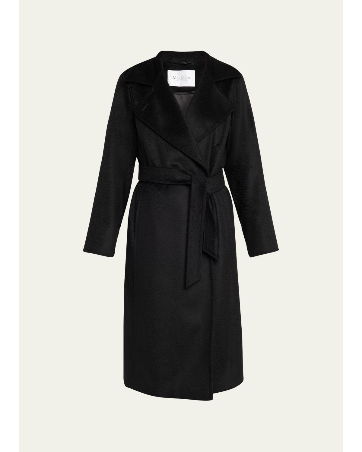 Manuela Belted Camel Hair Coat, Black