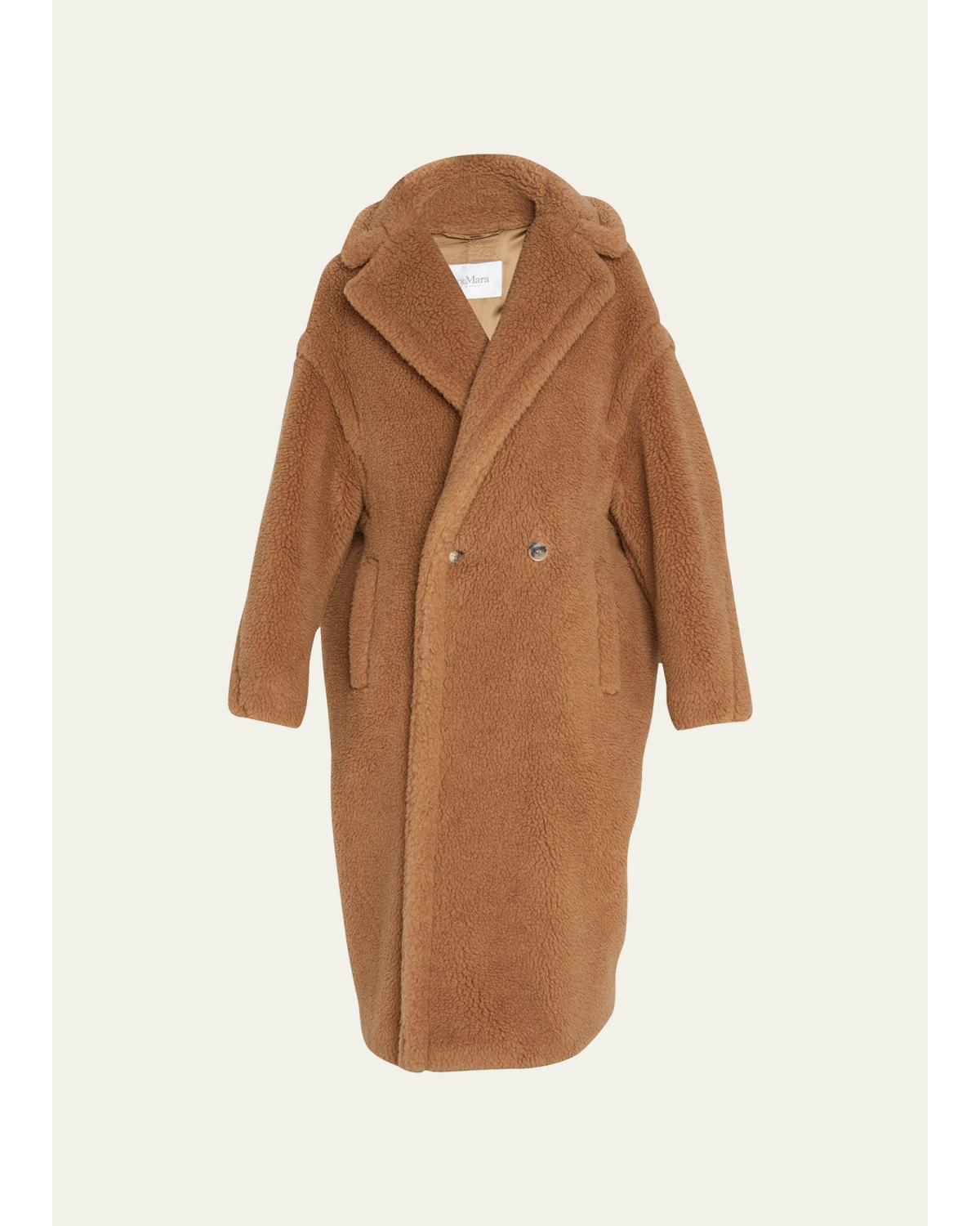 Double-Breasted Camel Hair Blend Teddy Coat