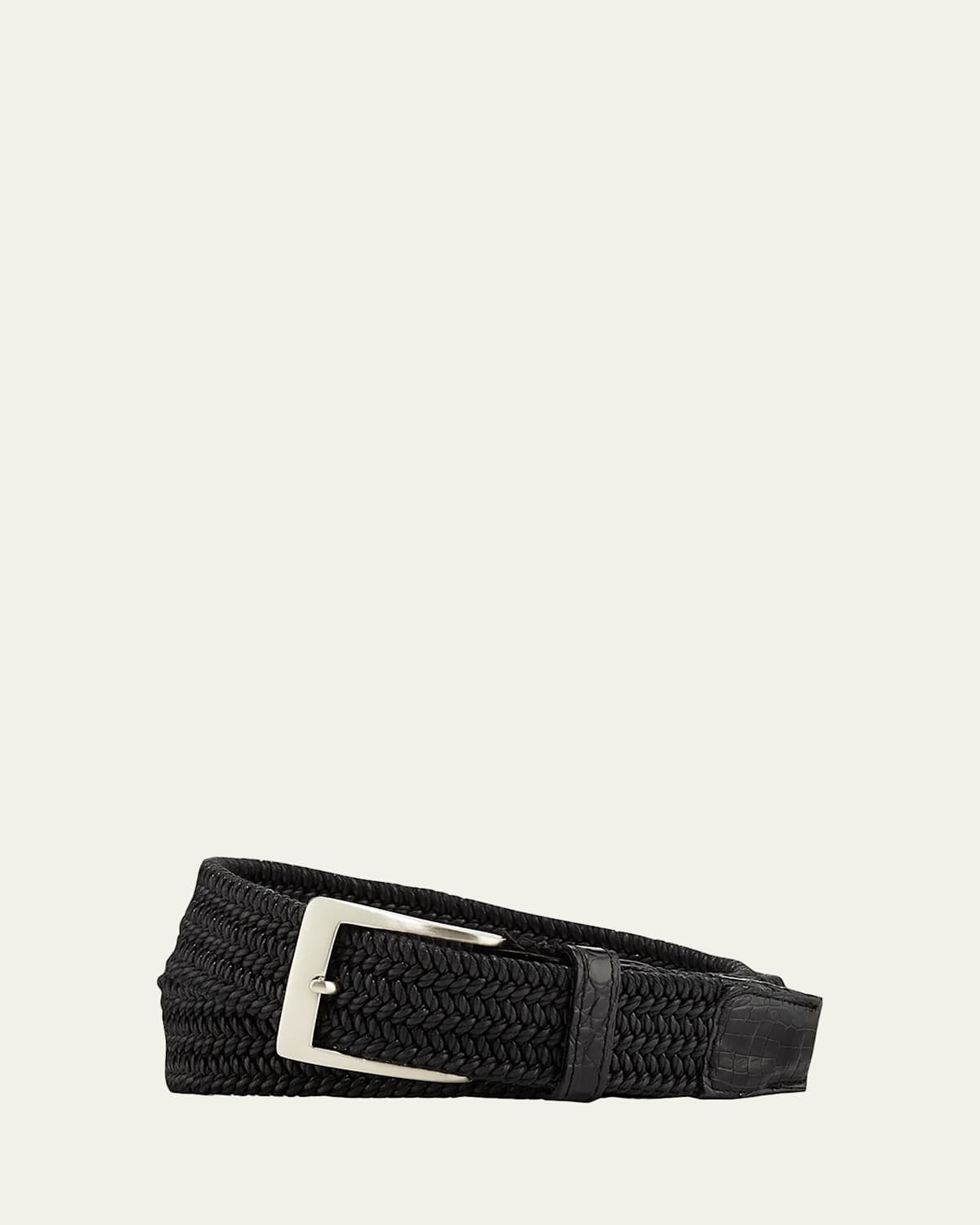 W. Kleinberg Men's Sport Stretch Belt with Crocodile-Trim