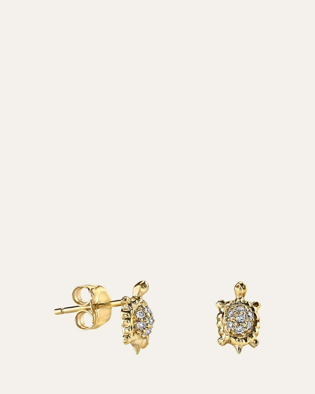 14K Yellow Gold Diamond Turtle Stud Earrings