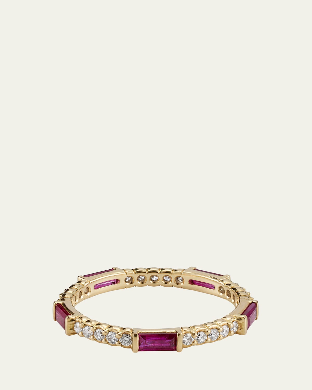 Ruby & Diamond Pinpoint Baguette Ring in 18K Gold, Size 6.5