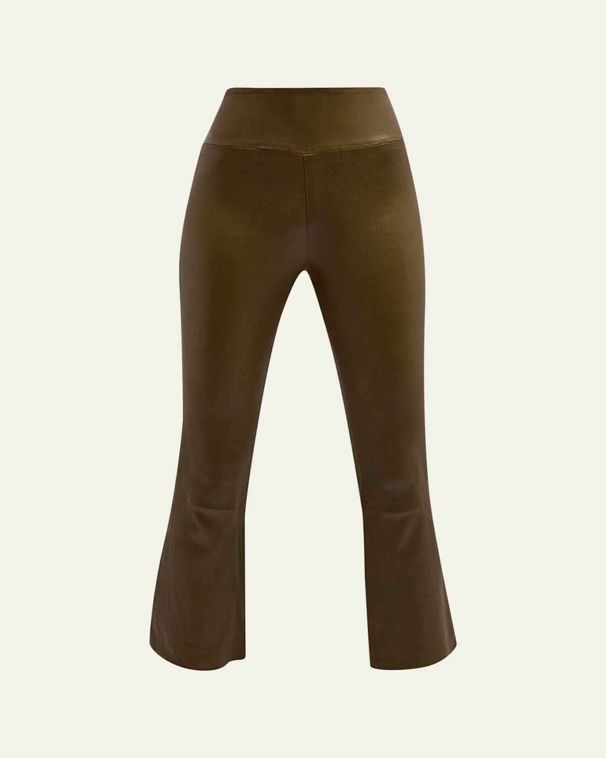 High-Waist Flare-Leg Cropped Leather Leggings