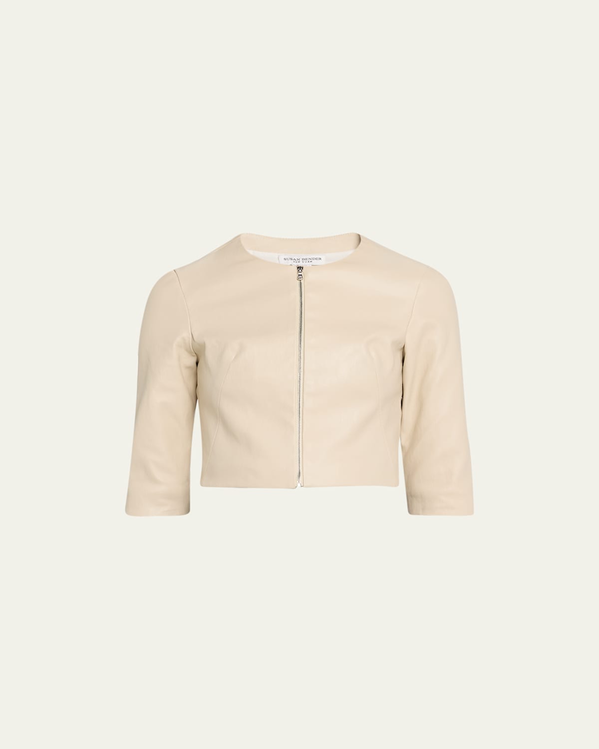 Stretch Leather Zip-Front Cardigan