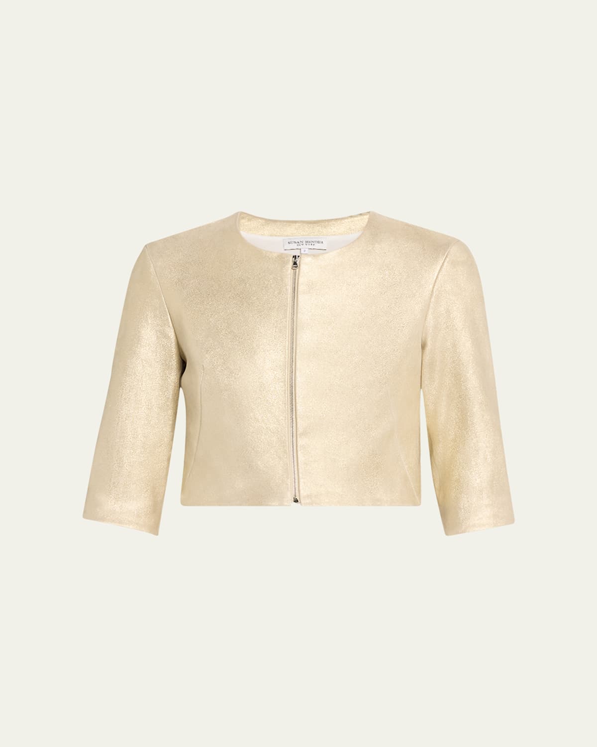 Stretch Leather Zip-Front Cardigan