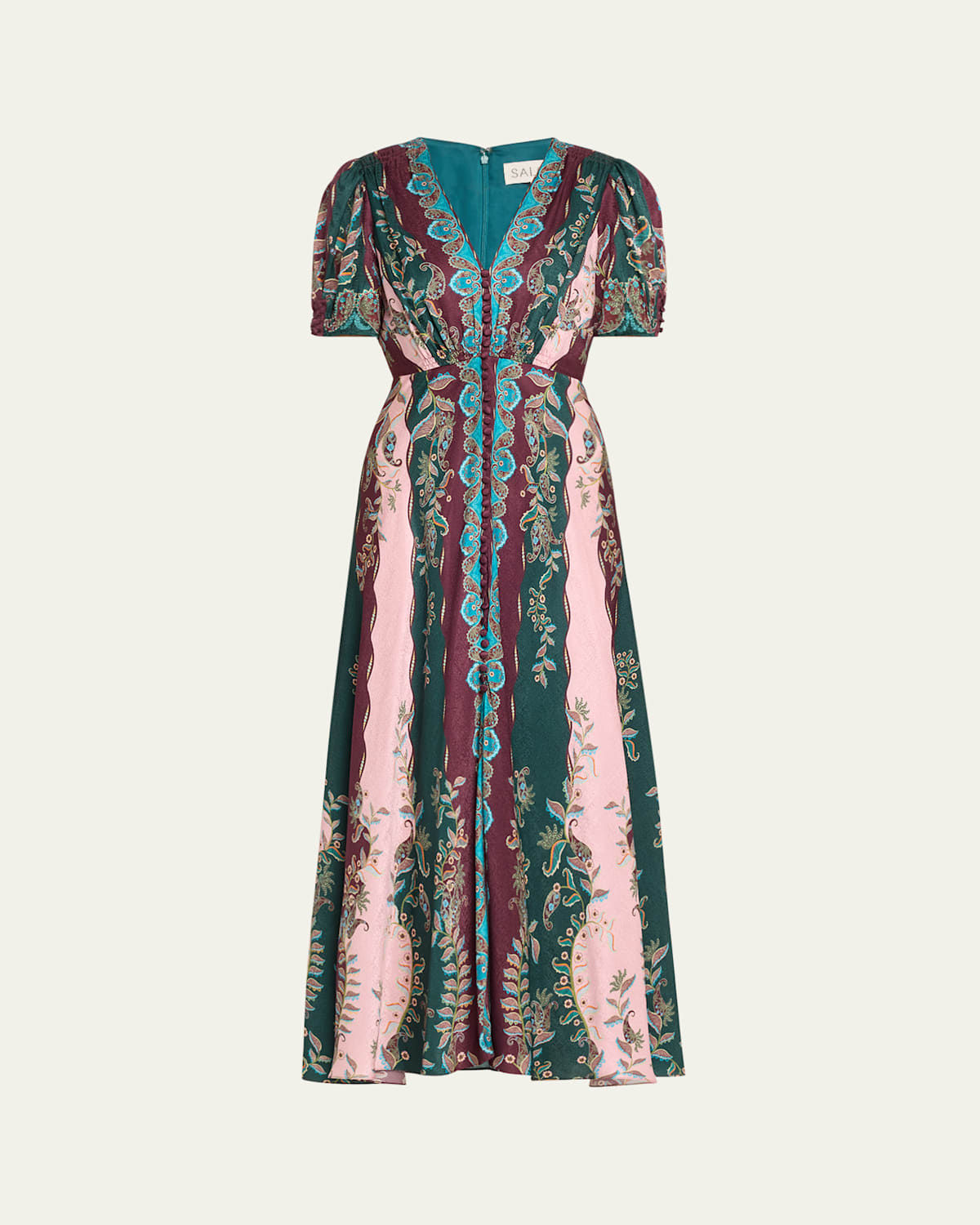 Saloni Lea Printed Long Dress In Boteh Stripe Plmt