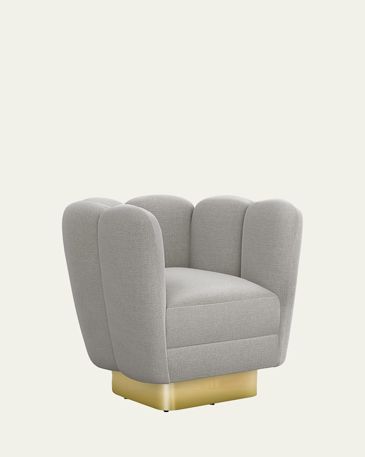 Interlude Home Gallery Brass Swivel Chair In Faux Linen Gray